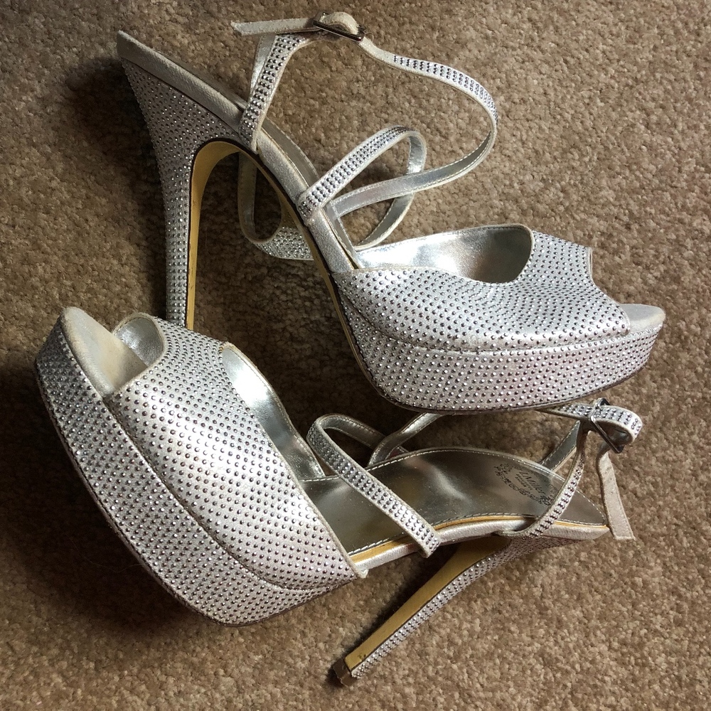 Silver Open Toed Strap Heels
